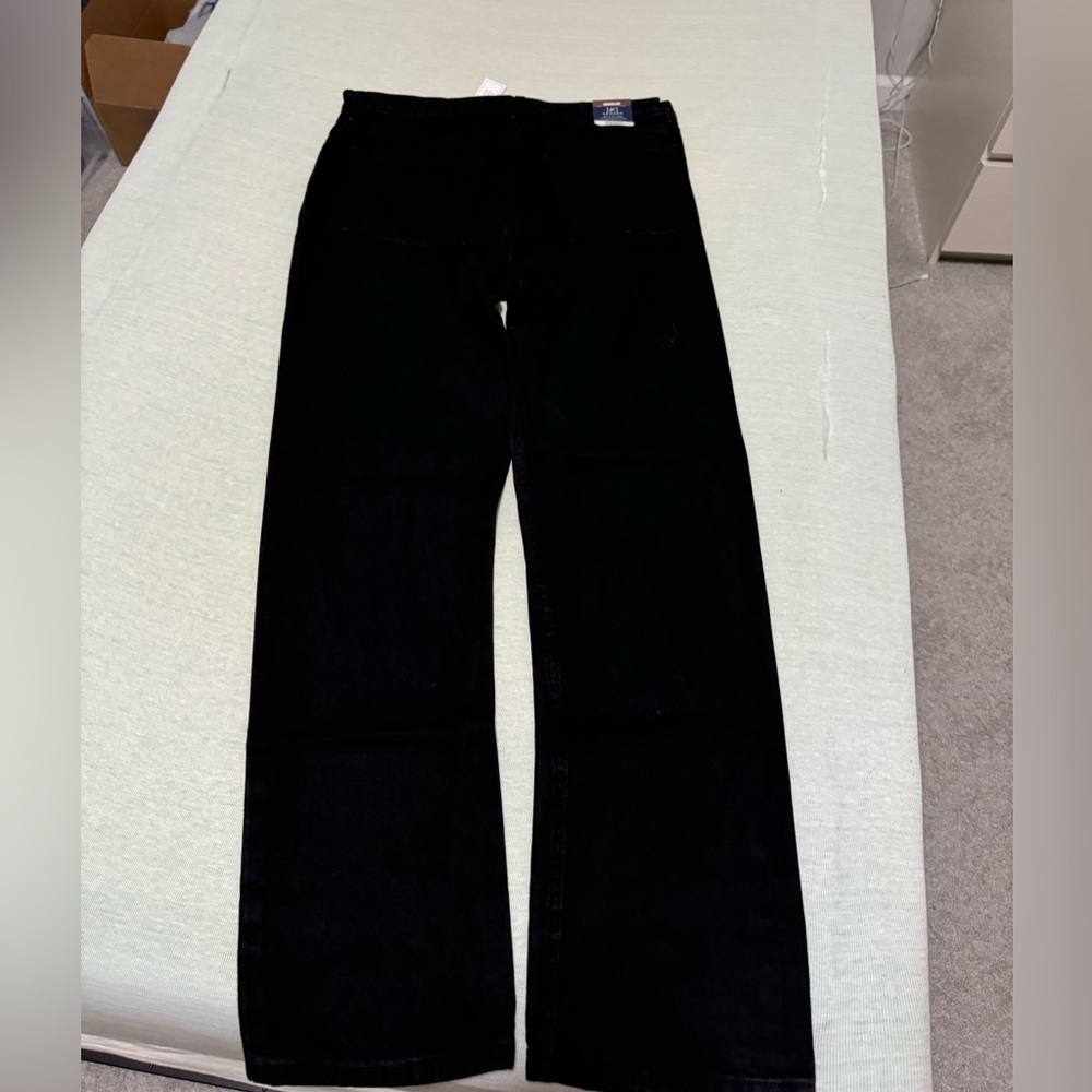 Black denim straight leg jeans
